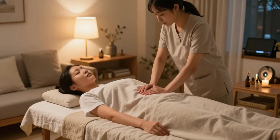Premium 부천출장마사지 service in a calming home environment with a therapist preparing for a deep tissue session.