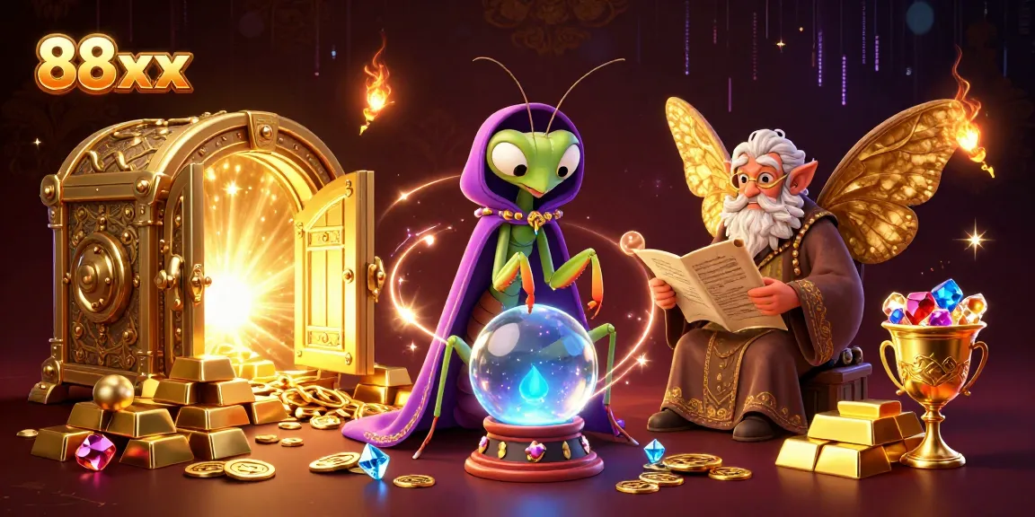 Experience thrilling moments at 88xx with vibrant casino elements and enchanting characters in a magical setting.