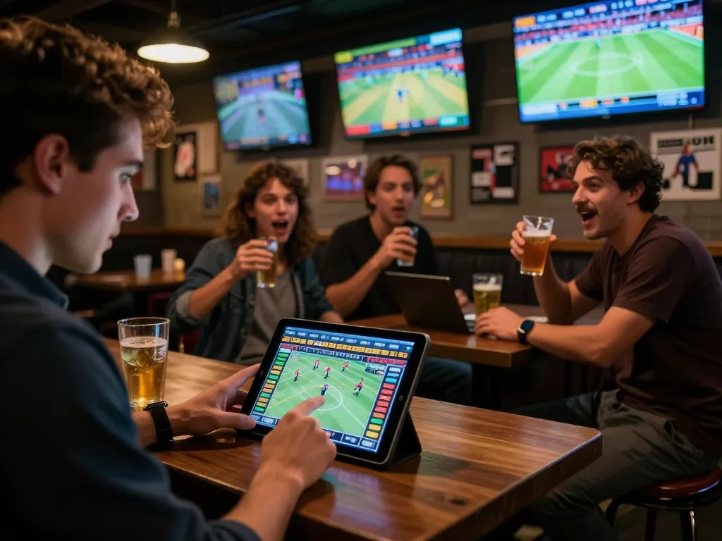 Engaging in kèo nhà cái with friends while analyzing live sports stats and placing bets