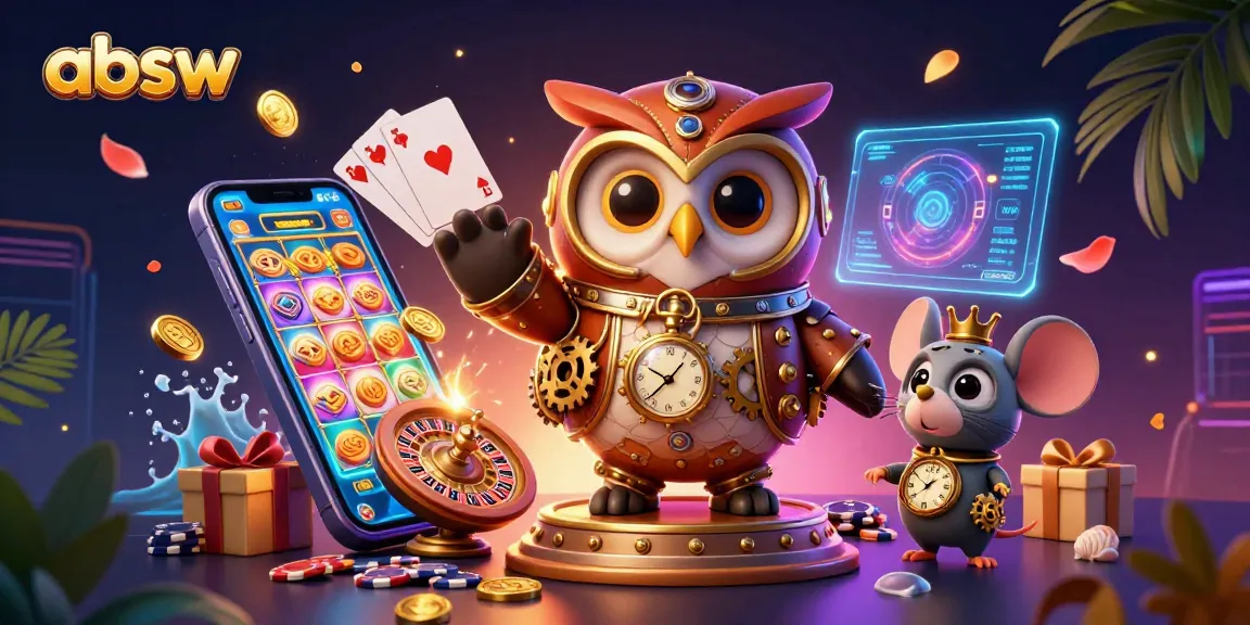 Engage with abssw's thrilling gameplay through a vibrant 3D casino illustration.