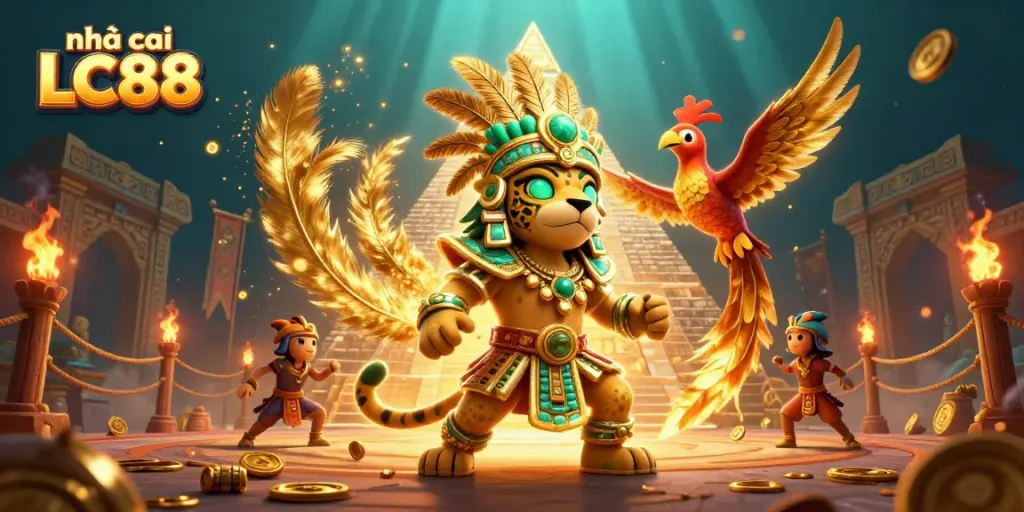 Experience the excitement at nhà cái LC88 with dynamic casino elements and vibrant characters in 3D.