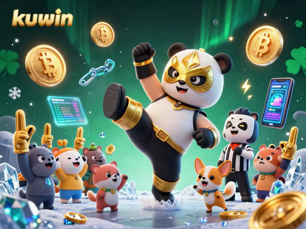 Engaging kuwin casino illustration showing a wrestling panda and excited fans amid vibrant casino elements.
