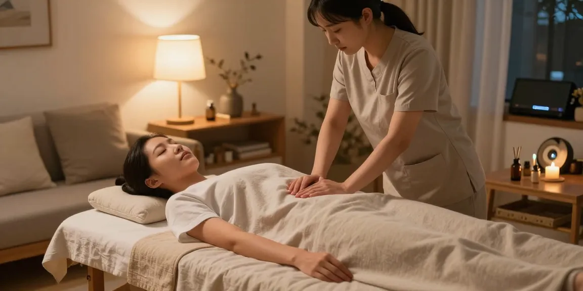 Premium 부천출장마사지 service in a calming home environment with a therapist preparing for a deep tissue session.