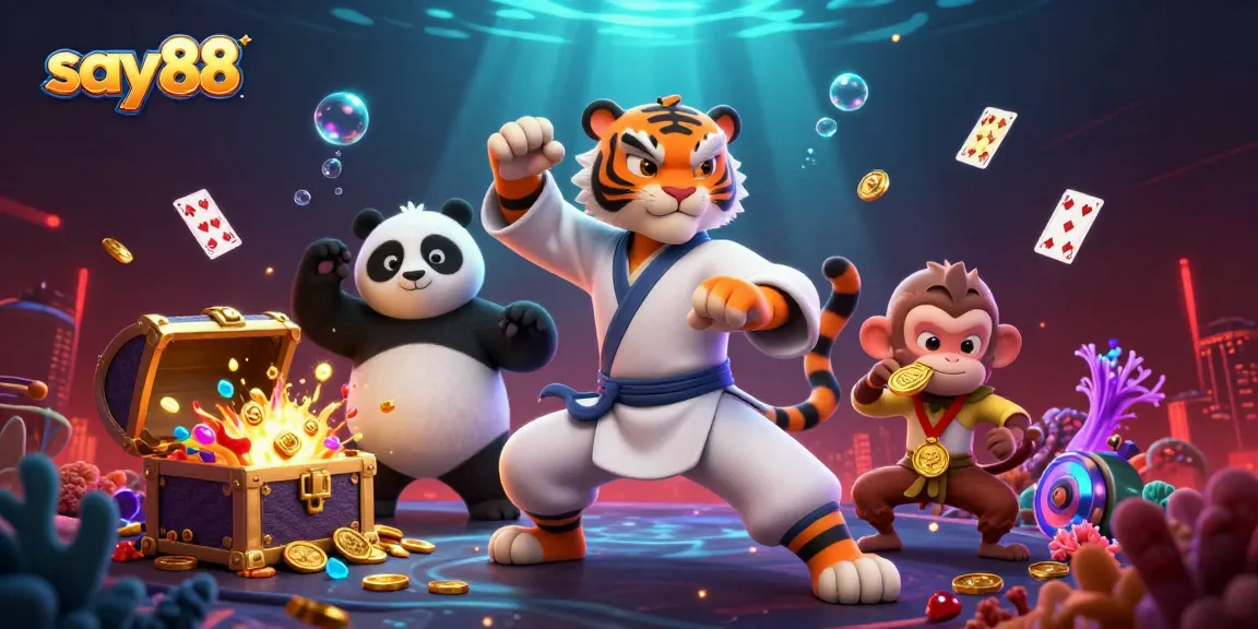 Win at Say88 casino with vibrant 3D illustration featuring engaging gaming elements.