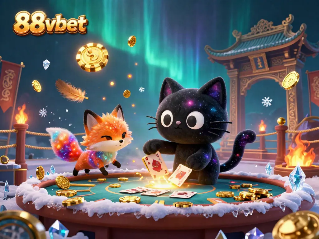 Engaging scene with 88vbet's black hole cat and nebula fox charming casino gameplay with cosmic visuals.