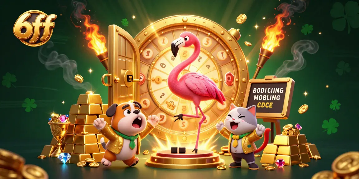 Engage with the excitement of 6ff as a flamingo host spins the prize wheel amidst golden treasures.