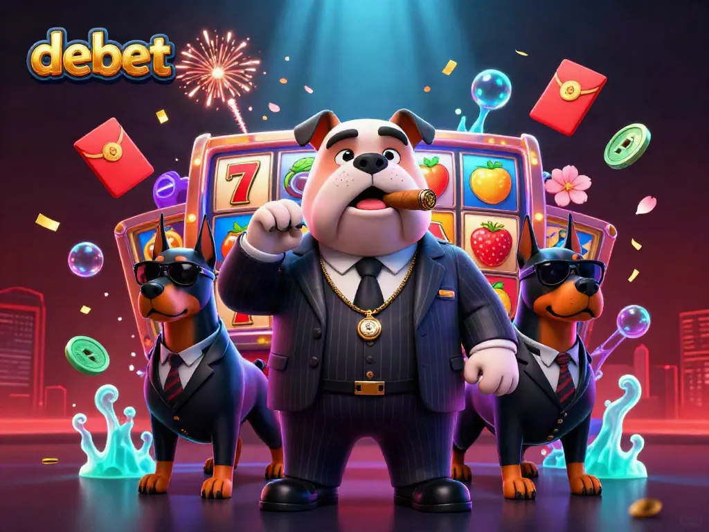 Experience thrilling gameplay at debet with lively 3D cartoon characters celebrating casino wins amidst vibrant symbols.