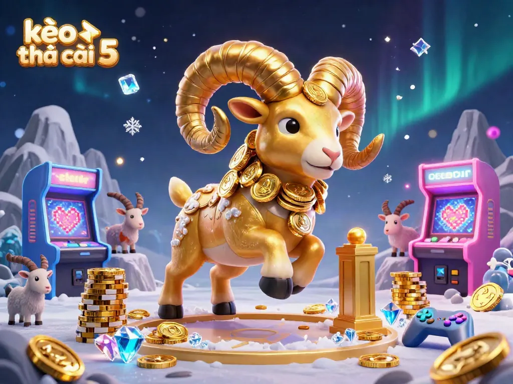 Engage with kèo nhà cái 5 as a golden ram charges through dynamic casino elements in a stunning 3D illustration.