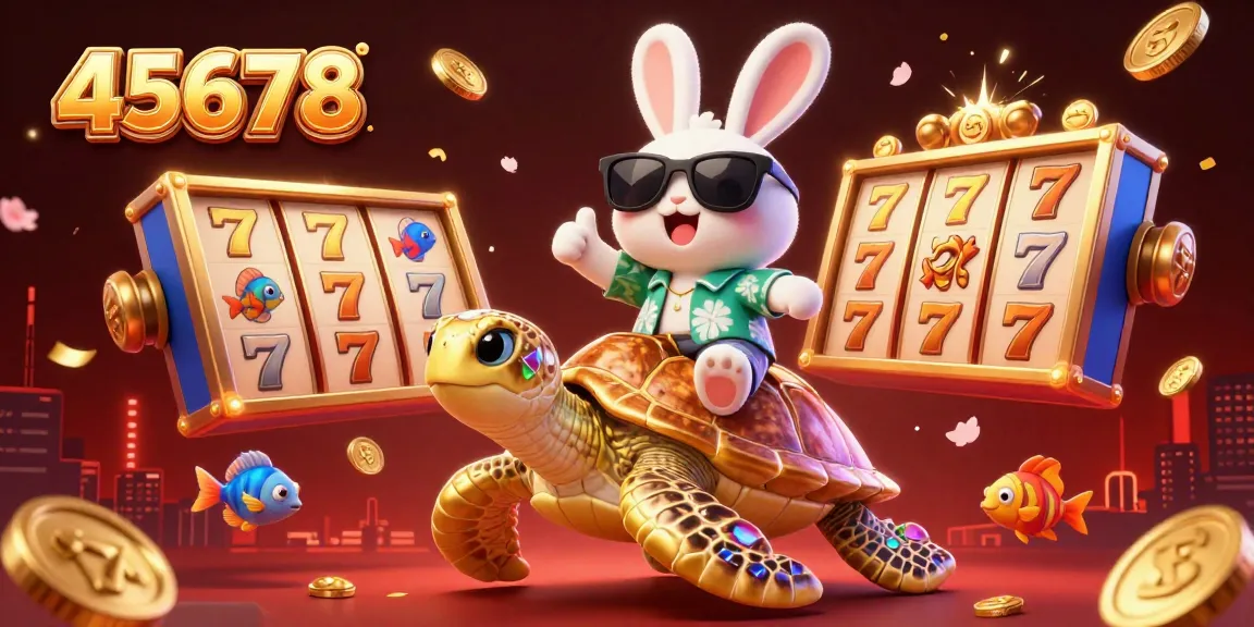 Experience exciting wins at 45678 with a vibrant winning scene featuring a lucky rabbit and golden sea turtle.