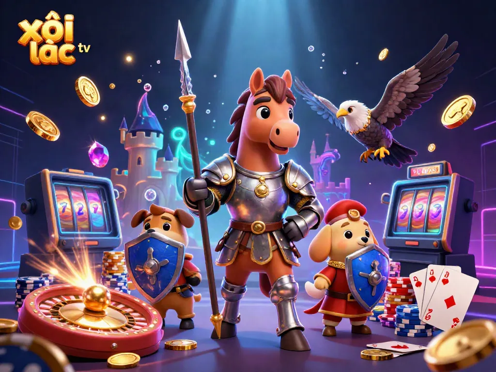 Experience thrilling gameplay with xôi lạc tv, featuring dynamic characters and vibrant casino elements.