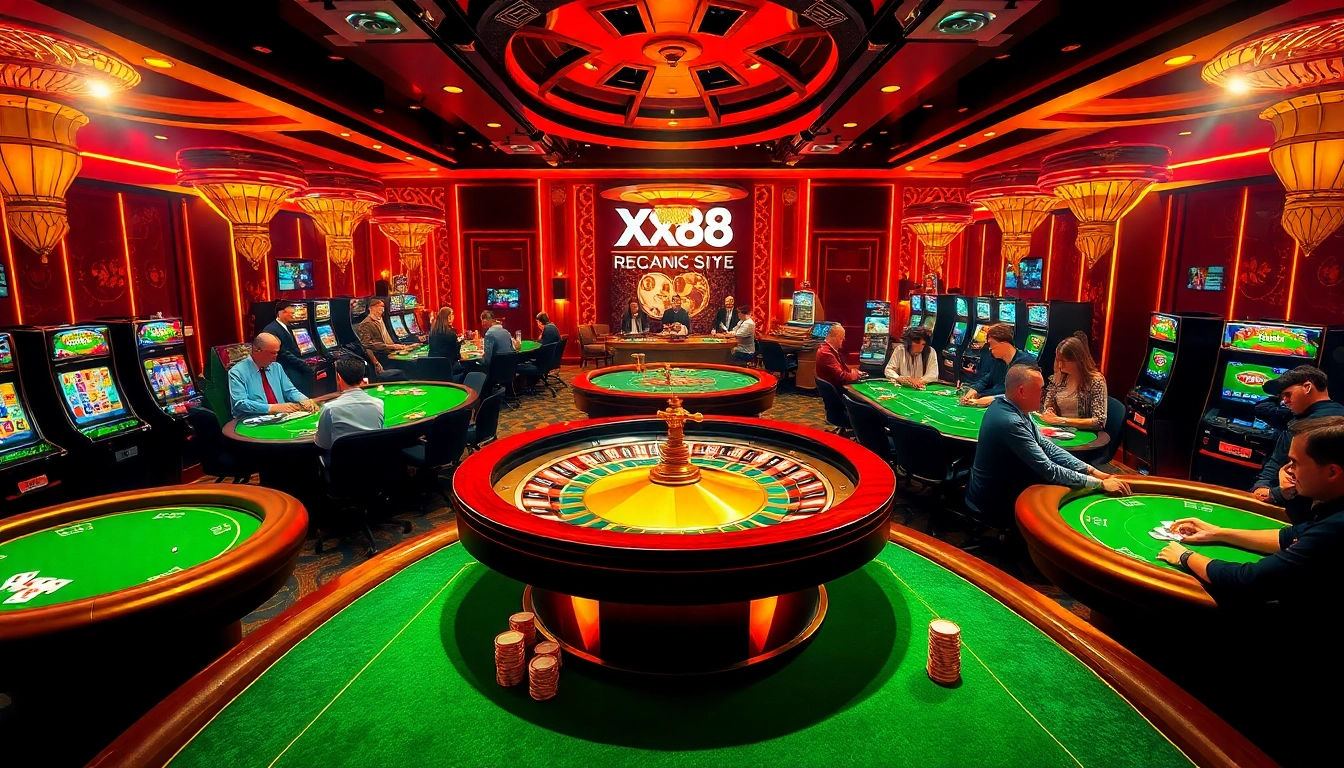 Experience top-tier gambling at XX88 with lively casino tables and vibrant gaming atmosphere.
