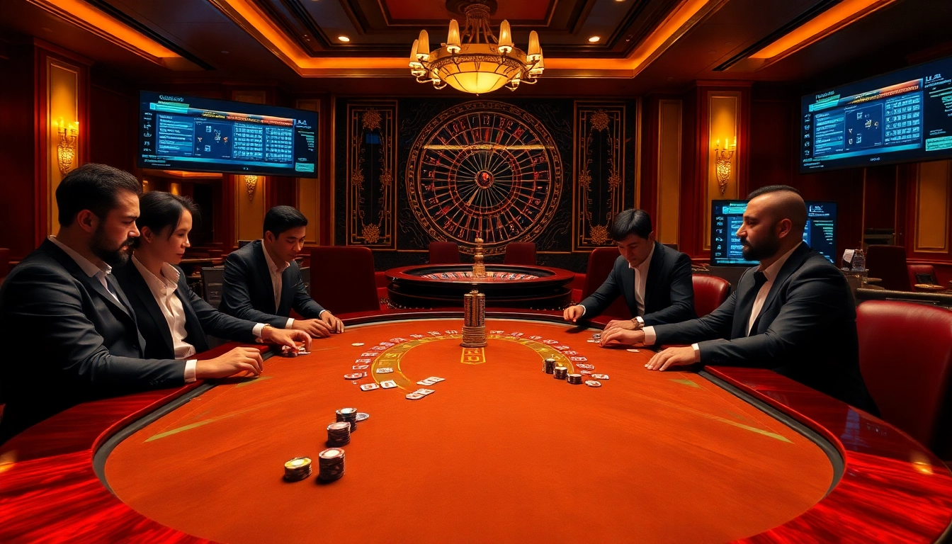 Experience thrilling gaming at https://gk88.bond/ with players enjoying poker at a luxurious casino table.