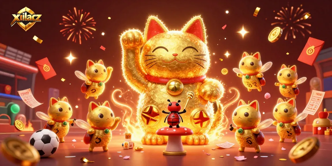 Xoilacz showcases live sports betting with dynamic golden cat characters and vibrant betting elements.