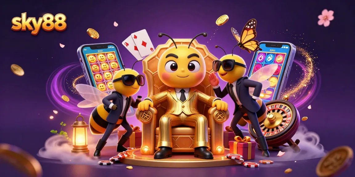 Spin jackpots at sky88 with a dynamic scene of bumblebee mob boss and game elements surrounding.