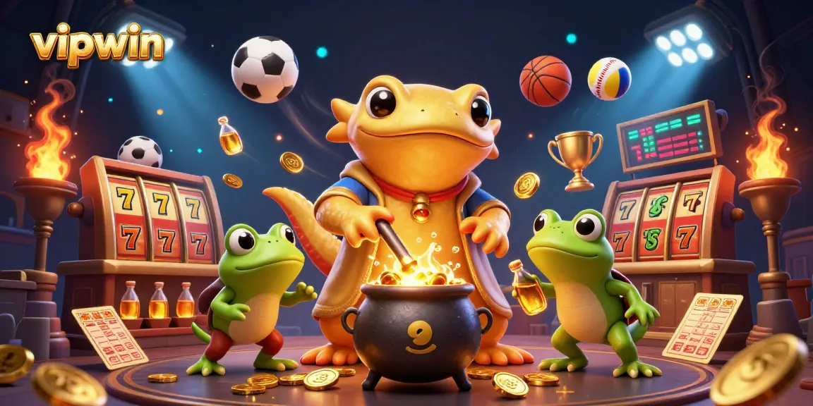 Experience the thrill of vipwin with a vibrant 3D scene depicting an alchemist turning metals into gold coins.