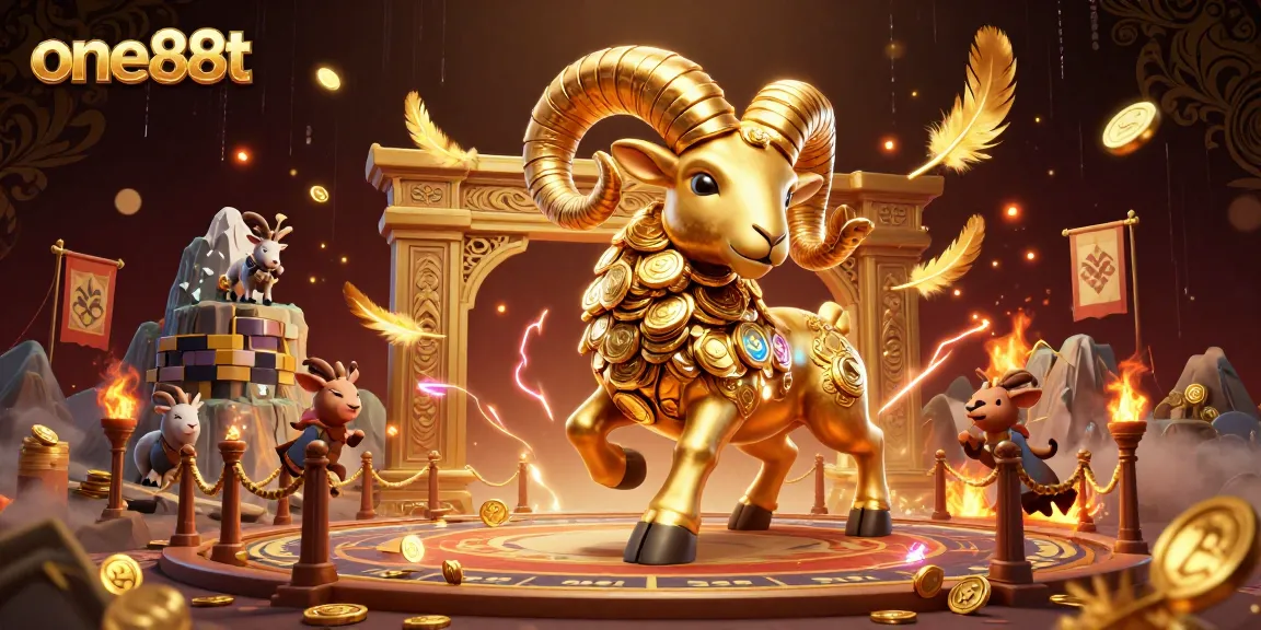 Experience the excitement of gambling with one88t featuring a golden ram and dynamic casino elements.