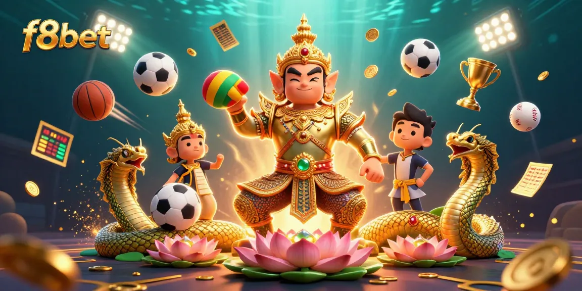 Experience thrilling gameplay at f8bet with animated guardians and sports elements in a vibrant casino setting.