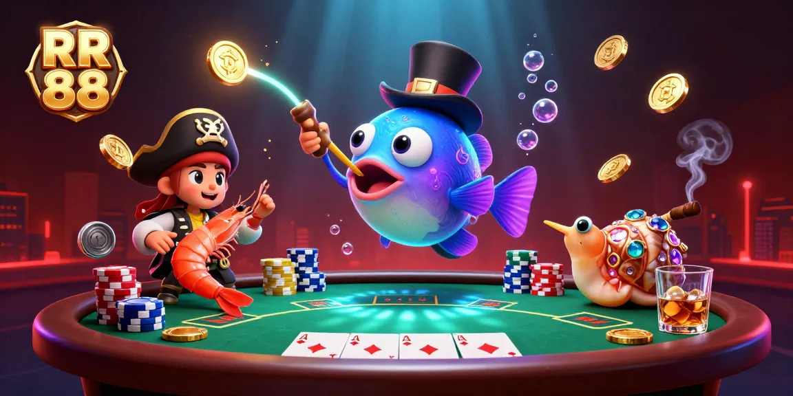 Engage with RR 88 by wagering at a lively poker table amidst vibrant underwater treasures.
