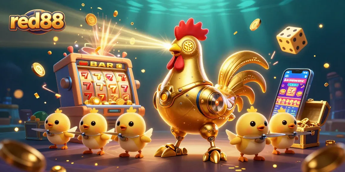 Experience thrilling gameplay at red88 with an engaging casino scene featuring vibrant slot machines and golden jackpots.