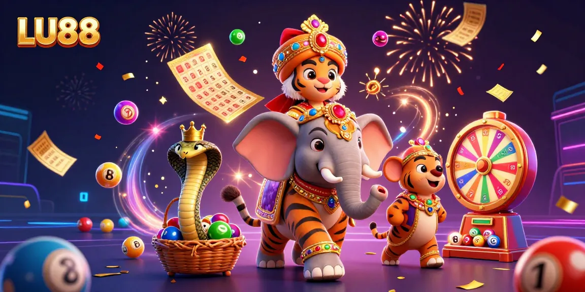 LU88 entertains with a vibrant 3D scene featuring a maharaja tiger, elephant, and casino elements.