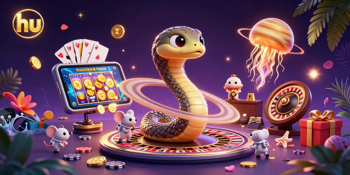 Engage with hu's exciting cosmic gaming scene featuring roulette and slot elements.