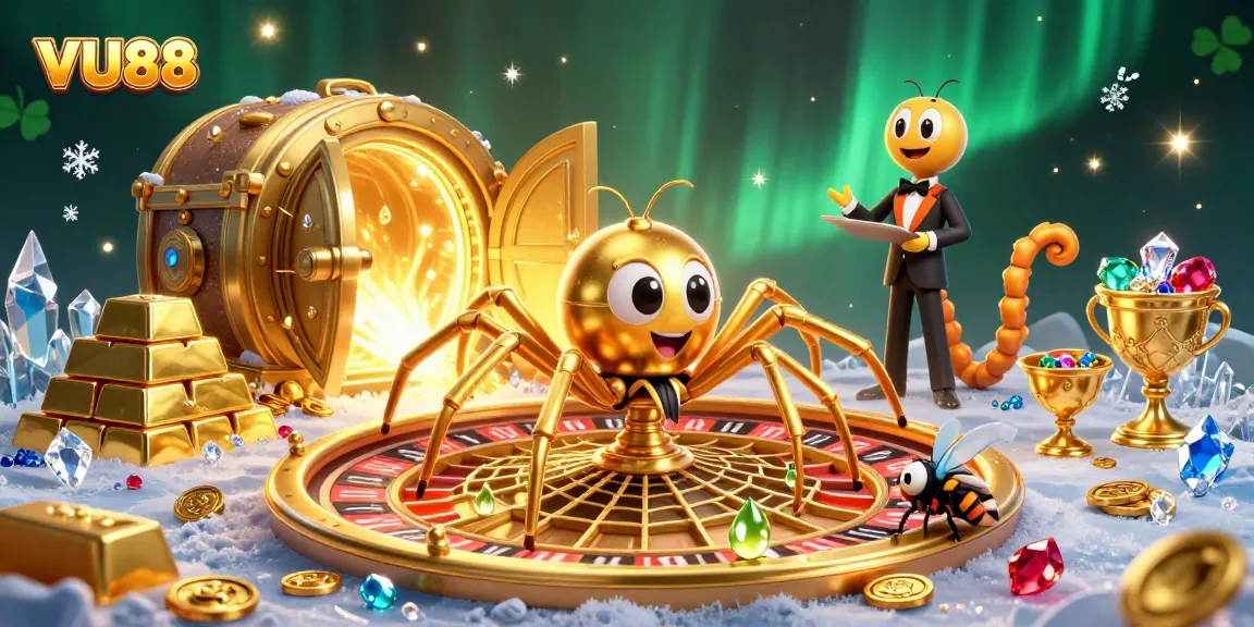 Place bets at VU88 with the golden spider and thrilling casino elements.