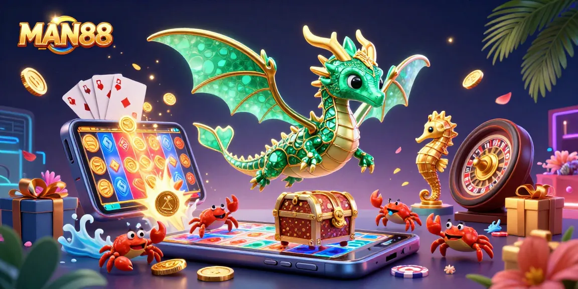 Engage with MAN88's thrilling online gaming experience featuring vibrant sea-themed 3D art.