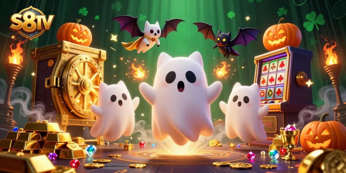 Experience thrilling gameplay at S8TV with the ghost cat and vampire bat in a vibrant casino!